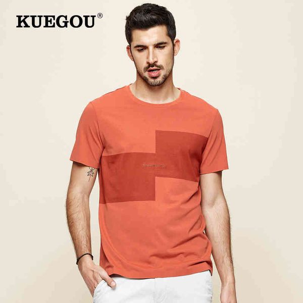 KUEGOU 2022 Estate Nuovi Uomini T Shirt Manica Corta Moda Lettera Ricamo Patchwork T-Shirt Top Plus Size LT-26039 G220223