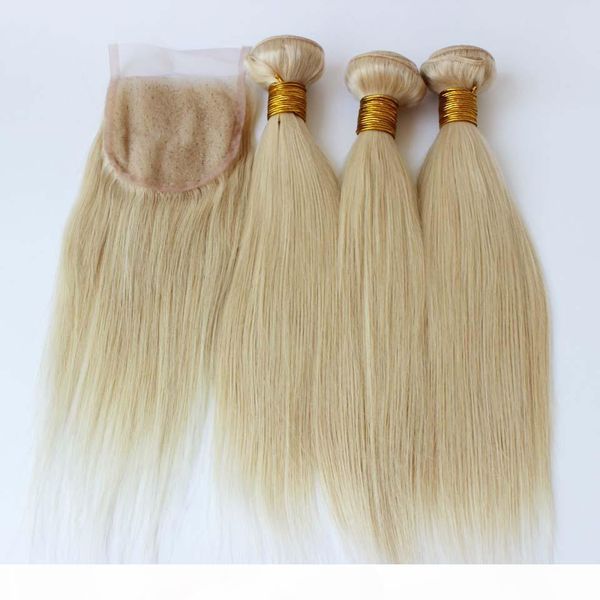 

бразильские волосы с закрытием 613 # blonde бразильских волос плетения bundle 1pc шнурок закрытие с 3штом расслоением платинового блондином, Black