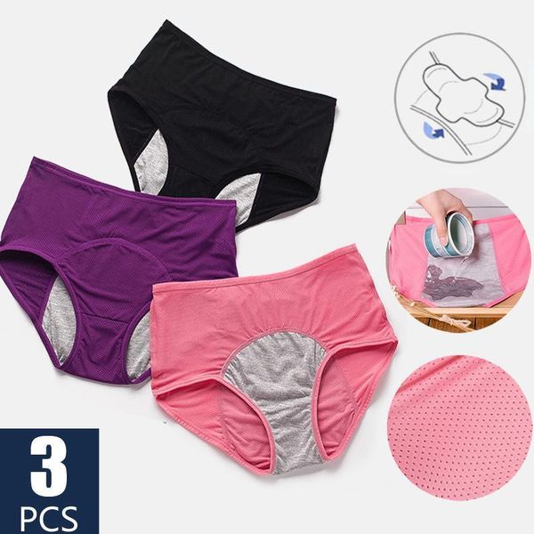 

women's panties 3pcs leak proof menstrual physiological pants women underwear period comfortable waterproof briefs drop1, Black;pink