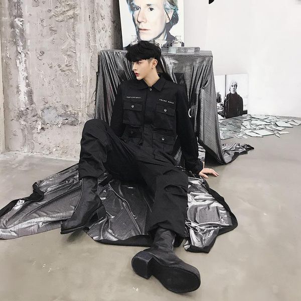 

chic casual japan style multi-pocket pants men letter joggers belt hip hop two pieces suit cargo pants trousers streetwear flat1, Black