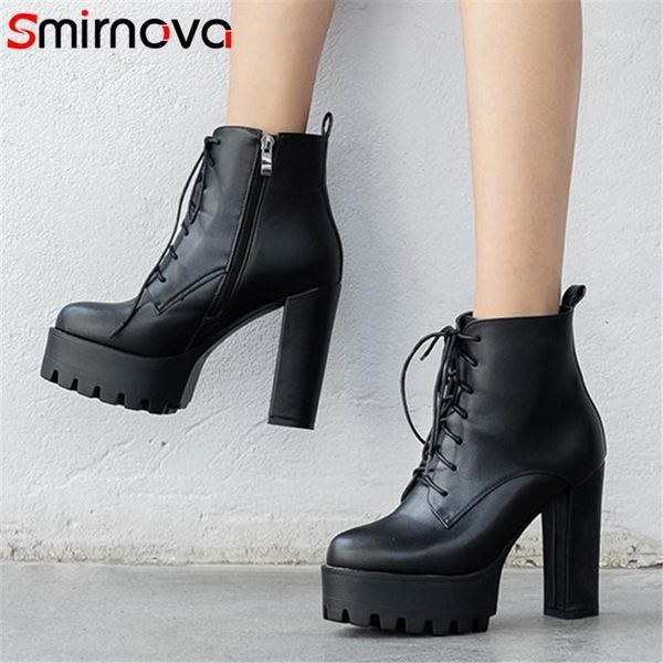 

boots smirnova 2021 arrive women ankle round toe zip high heel platform autumn winter party dress shoes ladies1, Black