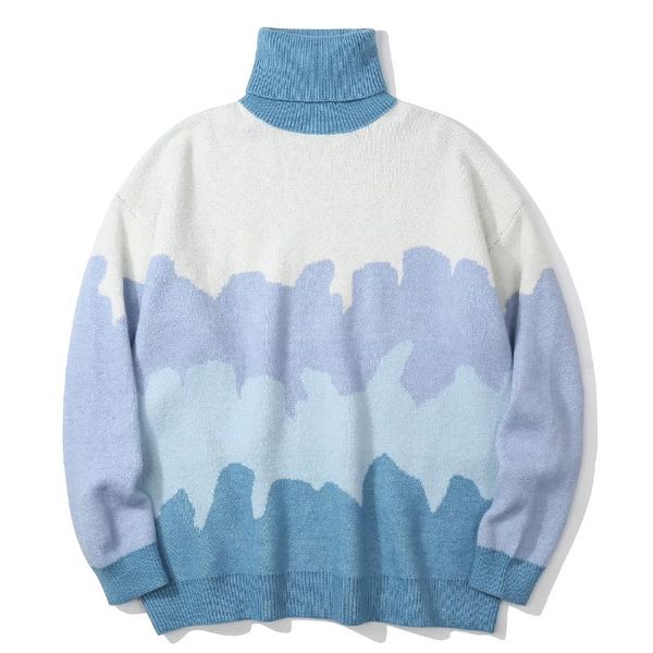 

lacible harajuku gradient wave knitted sweater pullover streetwear knitted sweater hip hop streetwear retro autu, White;black