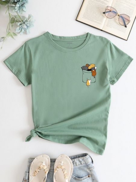 

cat print short sleeve tee d4bv#, White