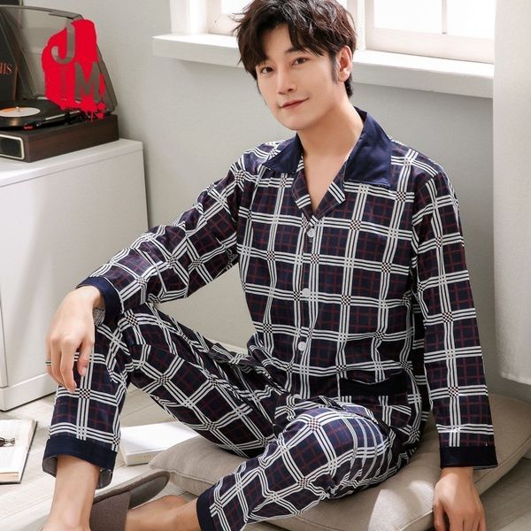 

cotton pyjama men set spring turn-down collar pijama men sleepwear suit long sleeve pajama man two piece autumn pajama male xxxl lj201113, Black;brown