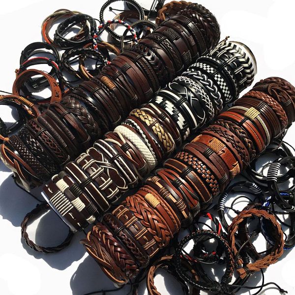 

zotatbele wholesale lots 30pcs retro mix styles braided ethinc tribal leather bracelets for men women random 30pcs mx8 bbyrnb bdehome, Golden;silver