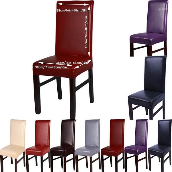

stretch solid pu leather waterproof dining chair covers slipcover removable short chair cover for home party wedding decoration1