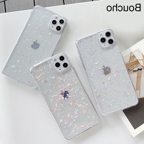 

boucho блеск кристалл shell clear телефон чехол для iphone 2020 11 pro max x xr xs 7 6s plus se искорка bling sequin мягкие случаи
