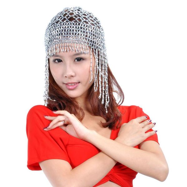 

women belly dance accessories jewelry ball hat dance headdress performance belly dancing show bellydance head chain, Black;red