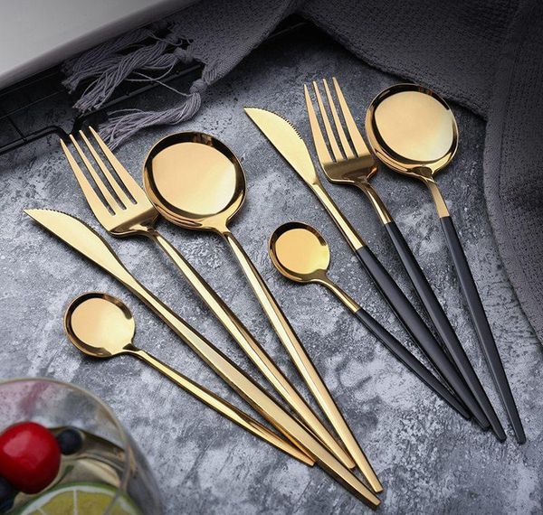 

stainless steel mirror tableware gold knife meal spoon fork tea spoon flatware simple exquisite western din jllebz lucky2005