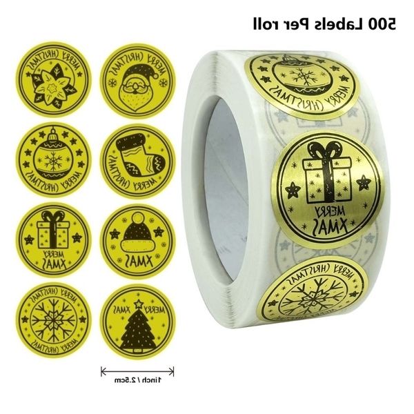 

500pcs/roll gold foil merry round christmas transparent stickers seal label for stamp envelopes cards invitations gift packages