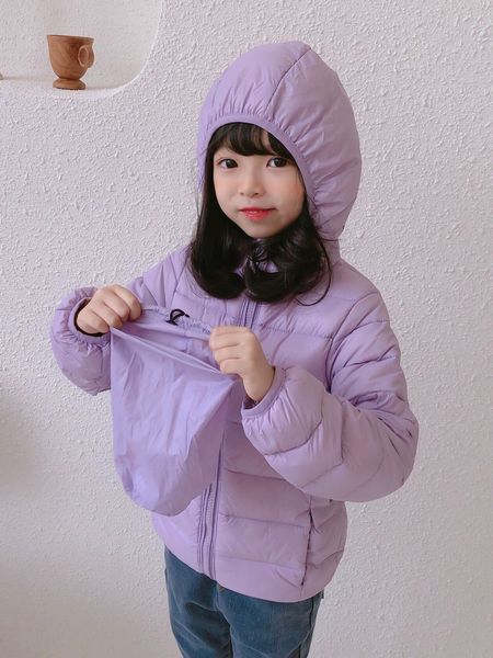 

girl's light short down jacket autumn and winter new foreign style children's casual candy color hooded coat for girls middle, Blue;gray