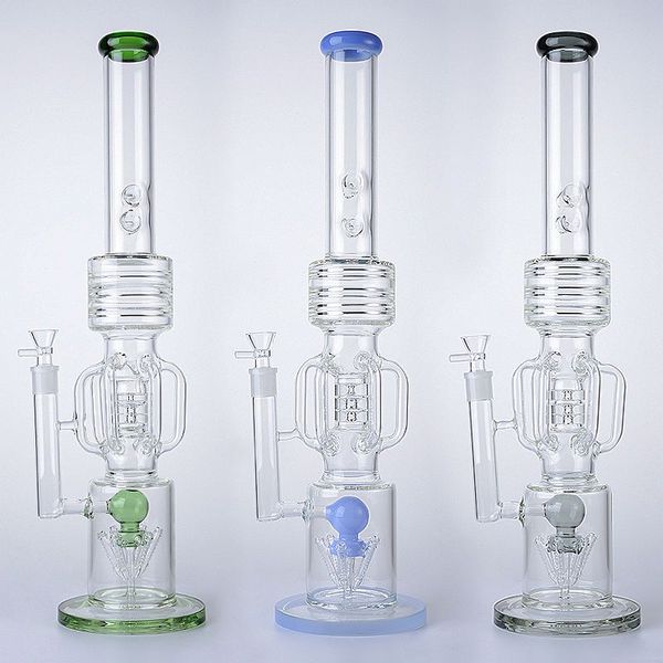 Mais novo Heady Big Hookahs Slitted Rocket Percolators Recyclor Dab Rigs 14mm Junta feminina com tambor de bacia barril de vidro PERC BONGS Tubos de água de vidro grosso