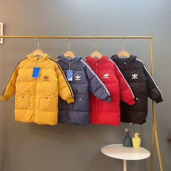 

boys girls fashion coats 2020 winter new arrival sport style long down jackets kids warm thick solid color causal parkas, Blue;gray