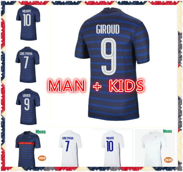 

2020 2021 mbappe griezmann pogba jerseys 20 21 soccer jersey kante football shirts maillot de foot men + kids kit, Black