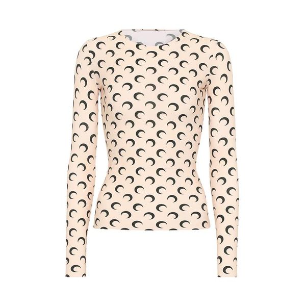 

moon printed one piece seamless elastic tight bottoming shirt for women m2, White