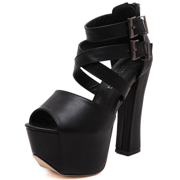 

new fashionable drop shipping shoes woman party buckle straps peep toe ultra high heels platform black white sandals