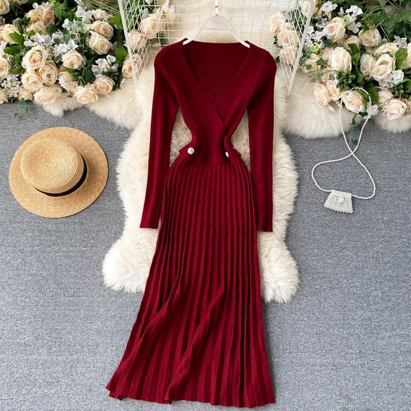 

singrain autumn women knitted pleated dress winter v neck long sleeves party dress fashion warm bodycon knit sweater dresses, Black;gray