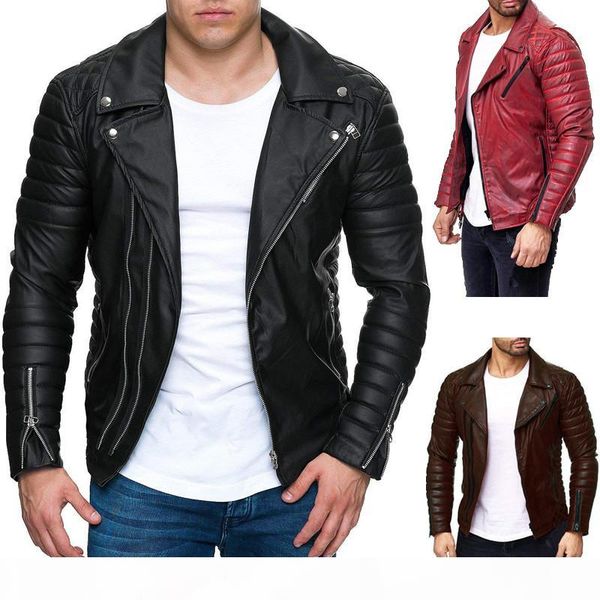 

mens designer pu leather jacket motorbiker turndown collar zippers slim fit coats jackets, Black;brown