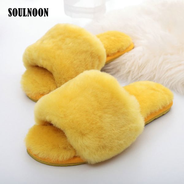 

natural sheepskin slippers women wool home fur slippers warm furry indoor slides ladies girls winter wool house shoes wholesale x1020, Black
