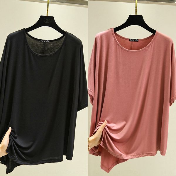 

летняя новый корейский топ t- свободный негабаритная футболка нерегулярного подола верхней модальный экипаж с коротким рукавом рубашки нижне, White