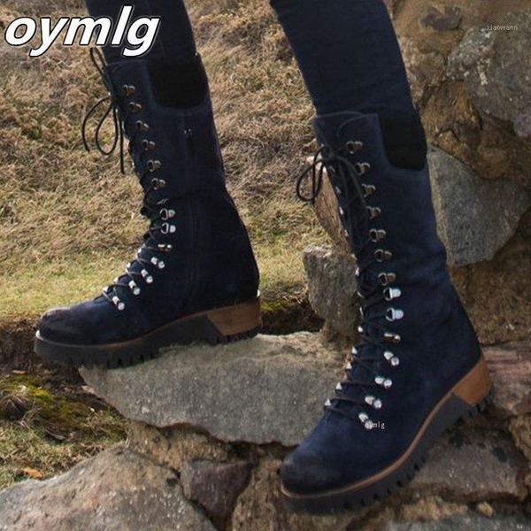 

winter fashion women's mid-calf boots round toe western lace-up side zipper ladies boots comfortable non-slip motorcycle bootie1, Black