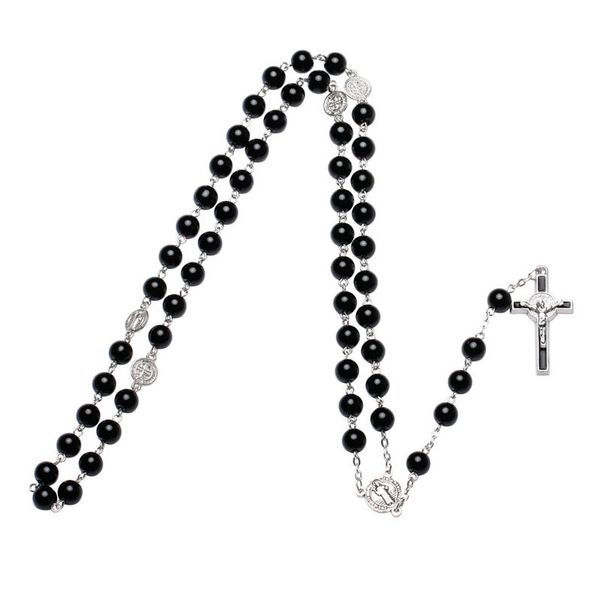 Declaração de Moda de Nova vidro Black Crystal Beads Christian Hat Colar Cruz Colar longo Priest Christian Virgin