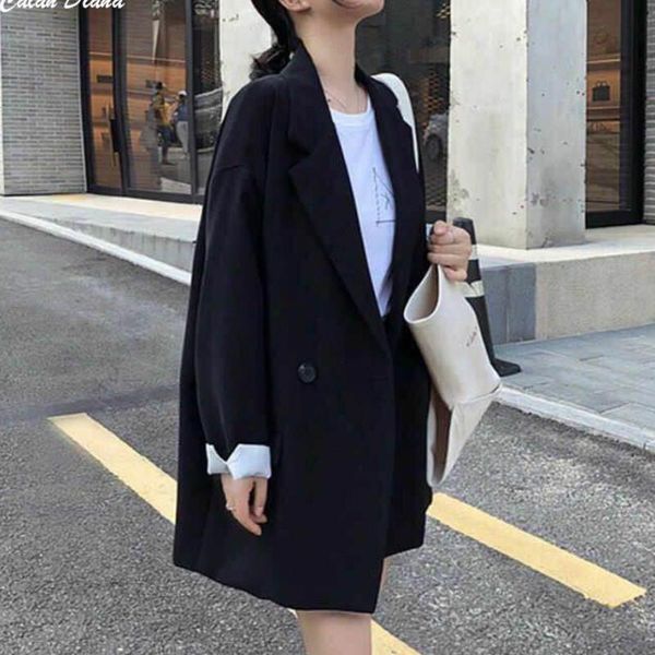 

spring new chic retro suit long sleeve women jacket black loose long blazer womens coat casual office ladies blazers autumn top, White;black