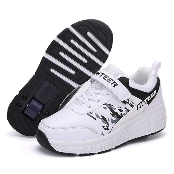 

risrich roller skates for toddler boy girl children tennis sneakers with wheels kids boys girls rollers skate shoes y201028, Black