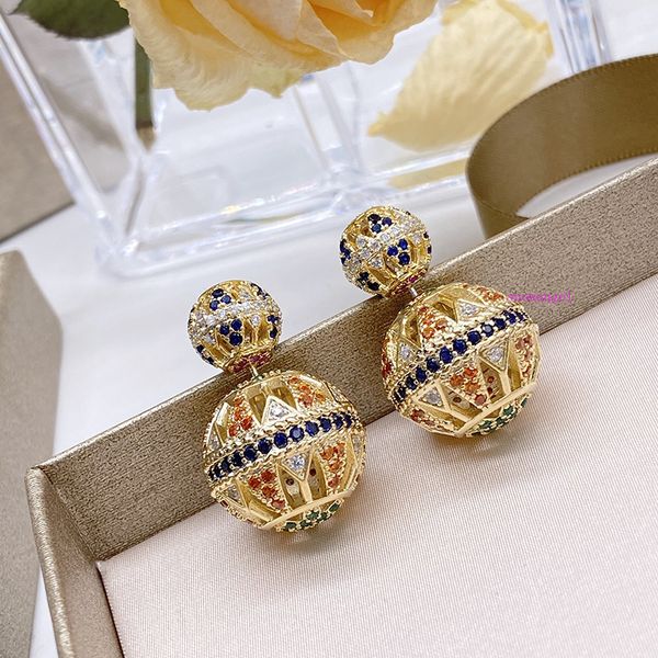 

colorful hollow geometric ball earrings heavy work ball super flash design sense two wearing earrings double-sided ball, Silver