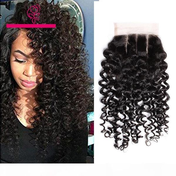 

14" 18" brazilian virgin lace closure human hair kinky curly bleached knots natural black hairpieces greatremy (only to
