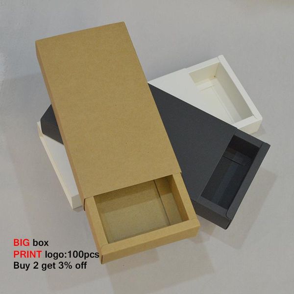 

10pcs kraft black gift box big large gift box with drawer print custom paper wedding packing cardboard boxes for present