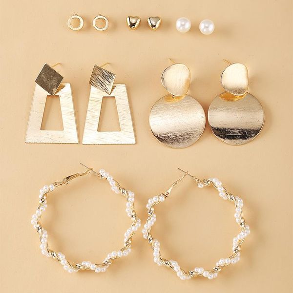 

dangle & chandelier 6 pairs/set simulated pearl large hoop earrings for women female geometric gold drop earings trendy party jewelry, Silver