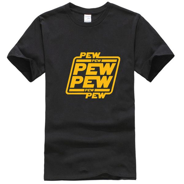 

men t shirts funny letters design pew pew pew golden pu printed 100% 180g combed cotton casual t shirts sport hooded sweatshirt hoodie