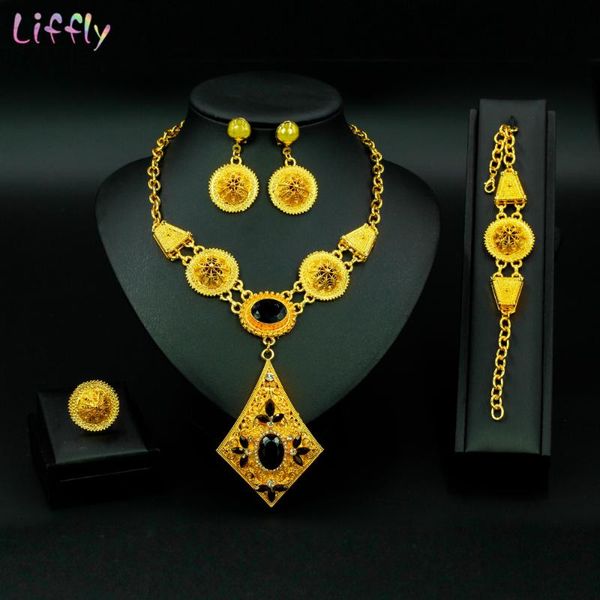 

liffly dubai gold jewelry sets for women nigerian wedding costume brand necklace earrings ring bridal jewelry set, Silver