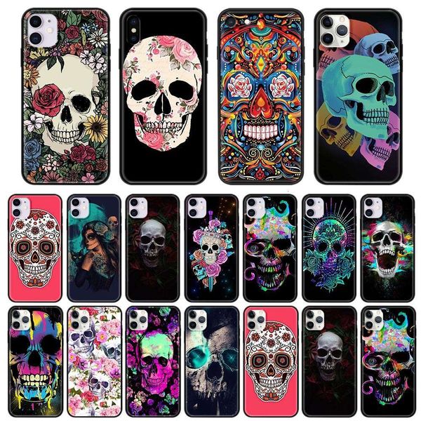 

vip 12 mini 11 pro max 7 8 xr x xs max 6 6s 7 8 plus se case, soft tpu case with flower and skull, 2020vfe1