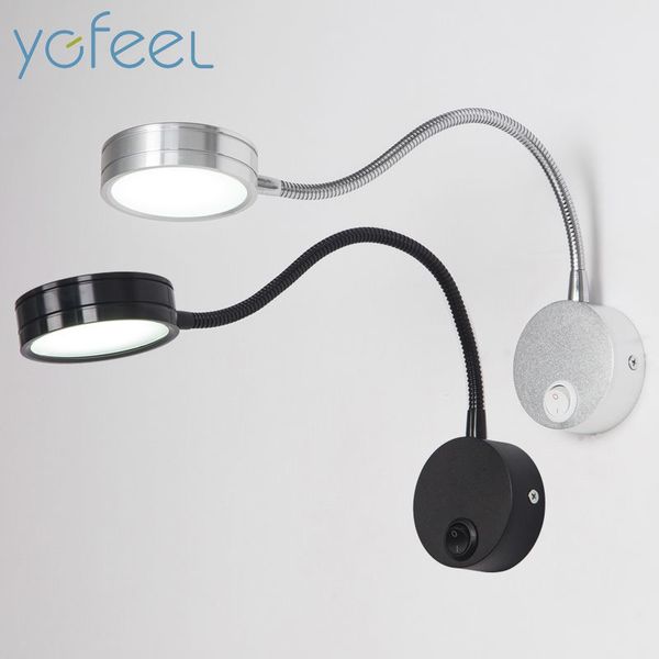 

ygfeel] led wall lamps with knob switch 5w ac90-260v silver bedroom bedside reading light direction adjustable indoor lighting 1022