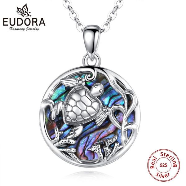 

eudora 925 sterling silver ocean sea turtle pendant necklace with mother of silver animal blue colorful fine jewelry for women q1127