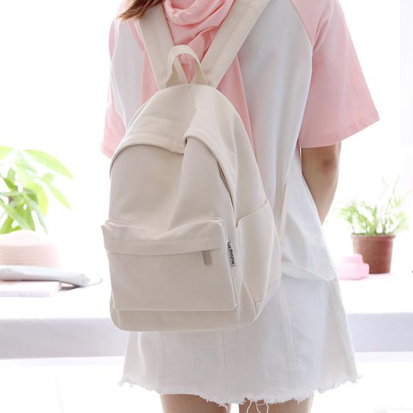 

all-match white canvas girls backpack teenagers simple style solid color college bag women casual outdoor bags mochila df645