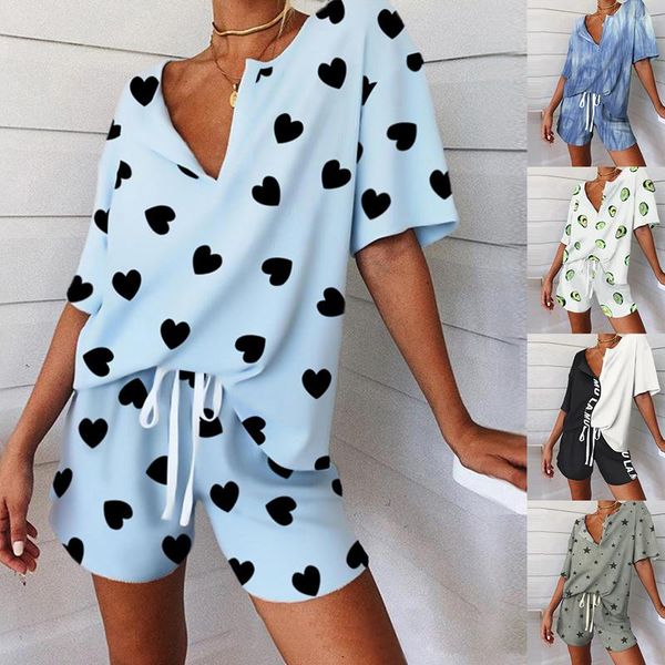 

women pajamas set v neck knitted cotton pyjamas leisure sleepwear nightwear pijama mujer plus size shorts women clothes homewear, Black;red