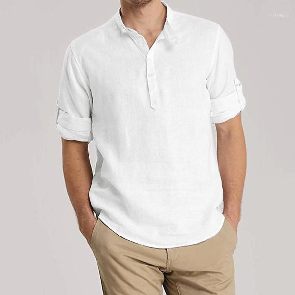 

mens blouse spring and autumn loose fashion casual daily solid color 9-sleeve shirt outdoor sport shirt clothing1, White;black