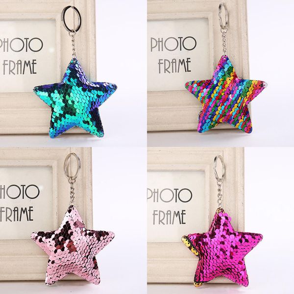 

new pretty sequin stars shape keychain pendant key rings accessories home gifts decor ing, Slivery;golden