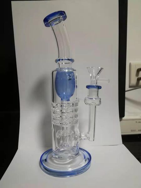 Bong in vetro klein di alta qualità a nido d'ape perc narghilè dome riciclatore tubi dell'acqua per impianti petroliferi per fumare bong14.4mm giunto