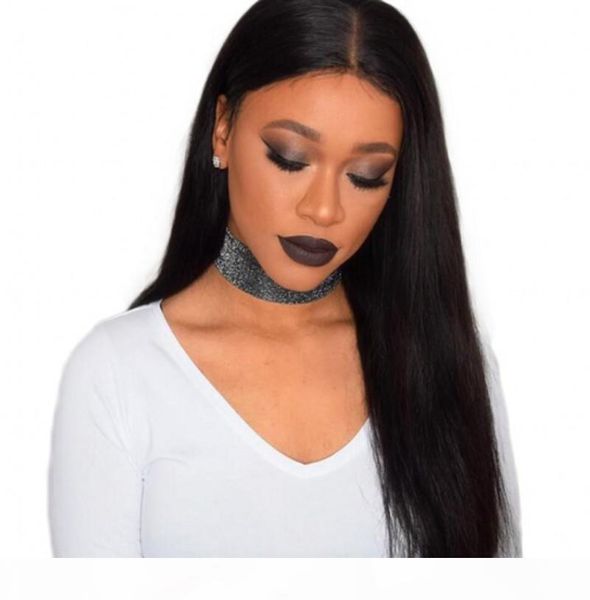 

peruvian straight hair lace front wigs bleached knots with hairline non-remy glueless full lace human hair wigs, Black;brown
