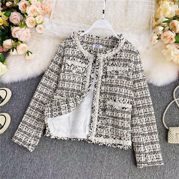 

women's jackets little fragrant temperament jacket women korean style tweed fringed short 2021 autumn winter woolen coat, Black;brown