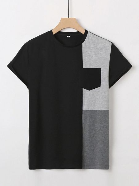 

men color block pocket front tee e7tw#, White;black