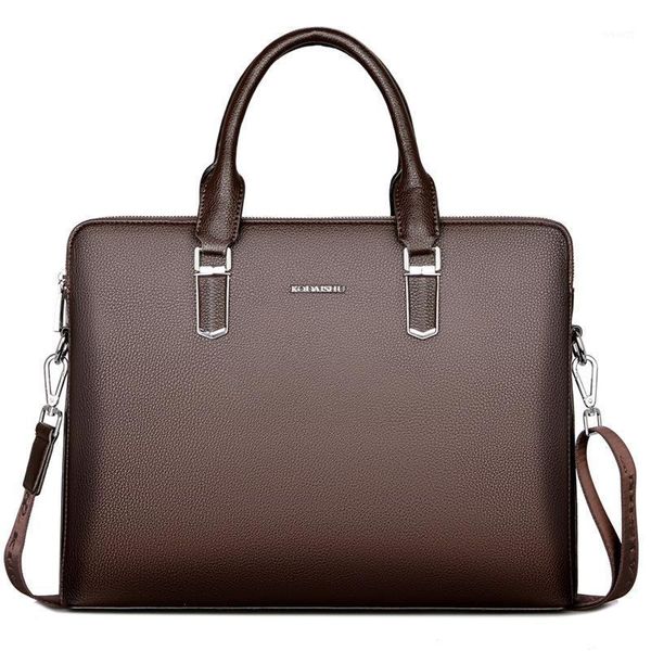 

briefcases man handbag single shoulder package business affairs computer genuine briefcase messenger office bags for men leather lap