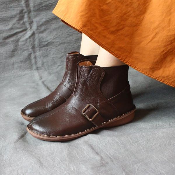 

careaymade-homemade new autumn&winter women's boots soft leather and soft soles 100% genuine leather national style naked boots, Black