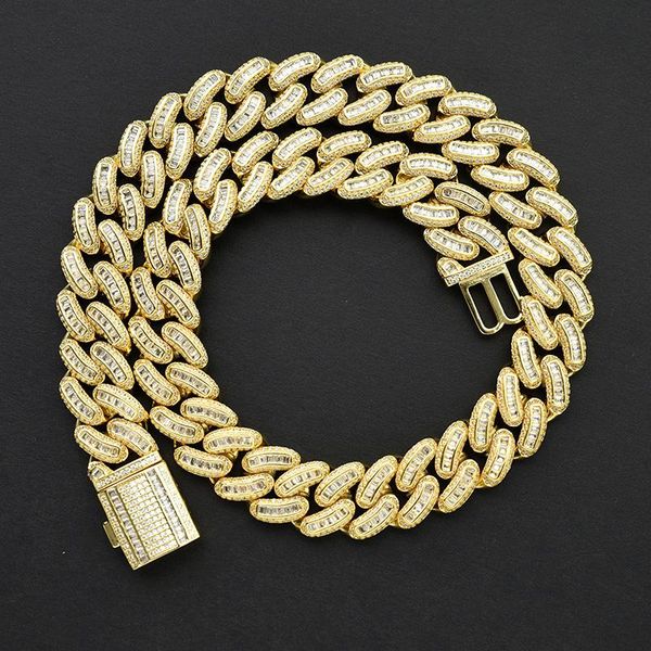 

hip hop prong setting cubic zirconia bling iced out round cuban miami link chain necklaces for men rapper jewelry, Silver