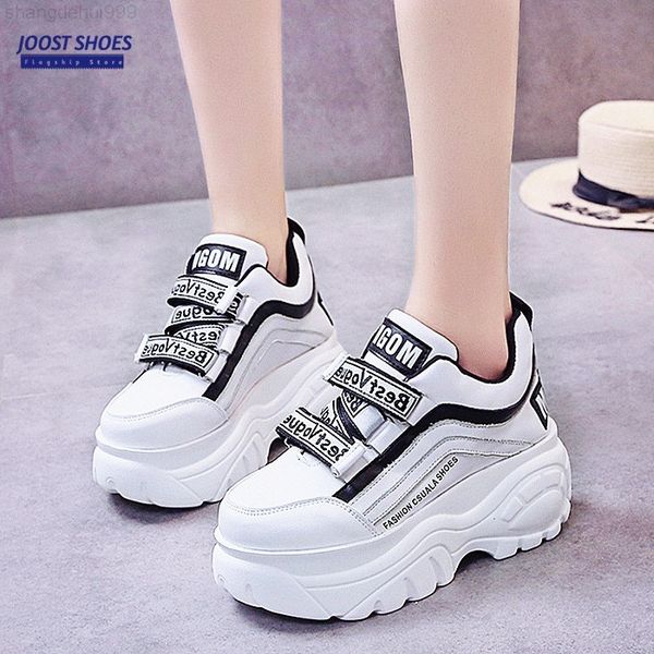 

women 8cm platform sneakers chunky ladies wedges casual shoes for woman 007, Black