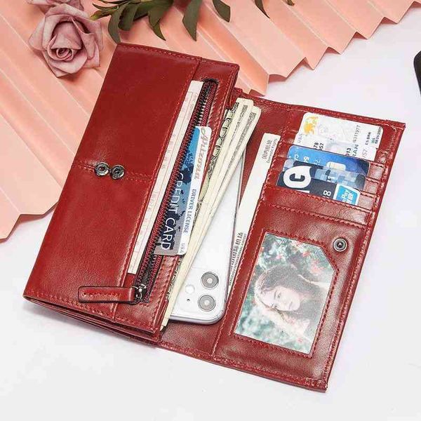

nxy wallet kavis genuine leather women long purse female clutches money handbag handy passport walet for cell phone card holder 0214, Red;black